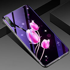 Custodia Silicone Gel Laterale Fiori Specchio Cover per Huawei P Smart Pro (2019) Rosa Caldo