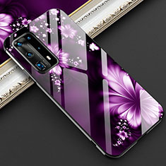 Custodia Silicone Gel Laterale Fiori Specchio Cover per Huawei P40 Pro+ Plus Viola