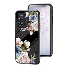 Custodia Silicone Gel Laterale Fiori Specchio Cover per Oppo A77 4G Nero