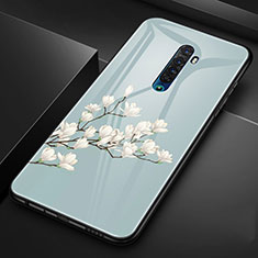 Custodia Silicone Gel Laterale Fiori Specchio Cover per Oppo Reno2 Ciano