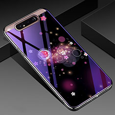 Custodia Silicone Gel Laterale Fiori Specchio Cover per Samsung Galaxy A80 Viola