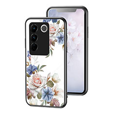 Custodia Silicone Gel Laterale Fiori Specchio Cover per Vivo V27 Pro 5G Bianco