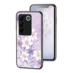 Custodia Silicone Gel Laterale Fiori Specchio Cover per Vivo V27 Pro 5G Lavanda