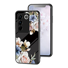 Custodia Silicone Gel Laterale Fiori Specchio Cover per Vivo V27 Pro 5G Nero