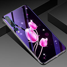 Custodia Silicone Gel Laterale Fiori Specchio Cover per Xiaomi Mi 10 Pro Rosa Caldo