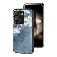 Custodia Silicone Gel Laterale Fiori Specchio Cover per Xiaomi Poco C65 Blu