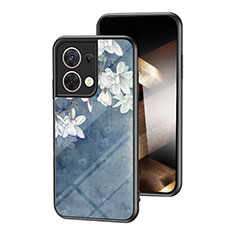 Custodia Silicone Gel Laterale Fiori Specchio Cover per Xiaomi Redmi Note 13 5G Blu