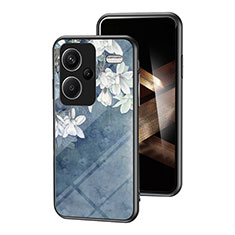 Custodia Silicone Gel Laterale Fiori Specchio Cover per Xiaomi Redmi Note 13 Pro+ Plus 5G Blu