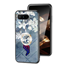 Custodia Silicone Gel Laterale Fiori Specchio Cover S01 per Asus ROG Phone 5 ZS673KS Blu