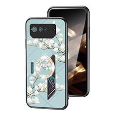 Custodia Silicone Gel Laterale Fiori Specchio Cover S01 per Asus ROG Phone 6 Pro Ciano