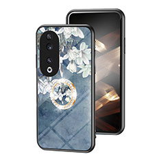 Custodia Silicone Gel Laterale Fiori Specchio Cover S01 per Huawei Honor 90 5G Blu