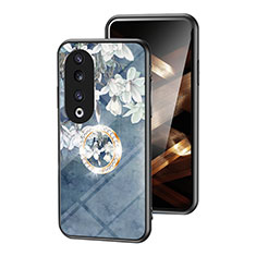 Custodia Silicone Gel Laterale Fiori Specchio Cover S01 per Huawei Honor 90 Pro 5G Blu