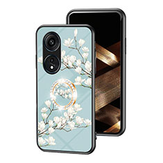 Custodia Silicone Gel Laterale Fiori Specchio Cover S01 per Huawei Honor X5 Plus Ciano