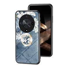 Custodia Silicone Gel Laterale Fiori Specchio Cover S01 per Huawei Honor X9b 5G Blu
