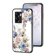 Custodia Silicone Gel Laterale Fiori Specchio Cover S01 per Oppo A77 5G Bianco