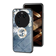 Custodia Silicone Gel Laterale Fiori Specchio Cover S01 per Oppo Find X6 5G Blu