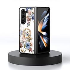 Custodia Silicone Gel Laterale Fiori Specchio Cover S01 per Samsung Galaxy Z Fold5 5G Bianco