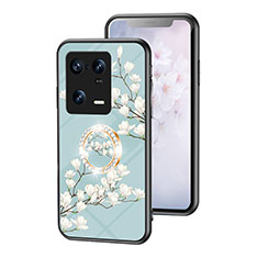 Custodia Silicone Gel Laterale Fiori Specchio Cover S01 per Xiaomi Mi 13 Pro 5G Ciano