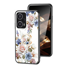 Custodia Silicone Gel Laterale Fiori Specchio Cover S01 per Xiaomi Poco F5 5G Bianco