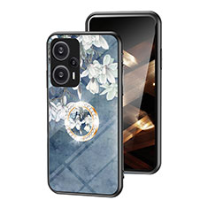 Custodia Silicone Gel Laterale Fiori Specchio Cover S01 per Xiaomi Poco F5 5G Blu