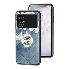 Custodia Silicone Gel Laterale Fiori Specchio Cover S01 per Xiaomi Poco M4 5G Blu