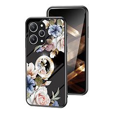 Custodia Silicone Gel Laterale Fiori Specchio Cover S01 per Xiaomi Redmi 12 4G Nero