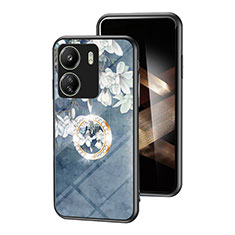 Custodia Silicone Gel Laterale Fiori Specchio Cover S01 per Xiaomi Redmi 13C Blu