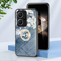 Custodia Silicone Gel Laterale Fiori Specchio Cover S01 per Xiaomi Redmi Note 13 Pro+ Plus 5G Blu