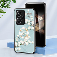 Custodia Silicone Gel Laterale Fiori Specchio Cover S01 per Xiaomi Redmi Note 13 Pro+ Plus 5G Ciano