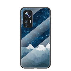 Custodia Silicone Gel Laterale Mistica Luna Stelle Specchio Cover per Xiaomi Mi 12 5G Blu