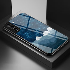 Custodia Silicone Gel Laterale Mistica Luna Stelle Specchio Cover S01 per Samsung Galaxy S23 5G Blu