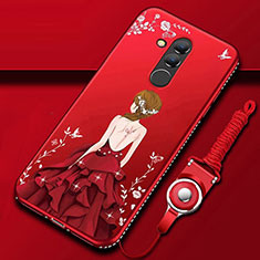 Custodia Silicone Gel Morbida Abito Ragazza Cover H01 per Huawei Mate 20 Lite Rosso