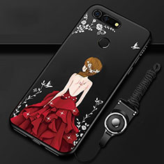 Custodia Silicone Gel Morbida Abito Ragazza Cover K01 per Huawei Honor V20 Rosso e Nero
