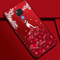 Custodia Silicone Gel Morbida Abito Ragazza Cover K01 per Huawei Mate 20 Rosso Rosa