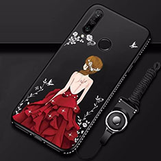 Custodia Silicone Gel Morbida Abito Ragazza Cover K01 per Huawei Nova 4e Rosso e Nero