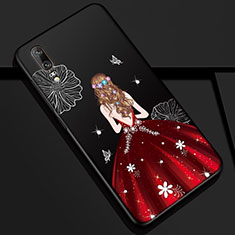 Custodia Silicone Gel Morbida Abito Ragazza Cover K01 per Huawei P20 Rosso e Nero