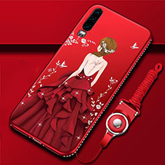 Custodia Silicone Gel Morbida Abito Ragazza Cover K01 per Huawei P30 Rosso