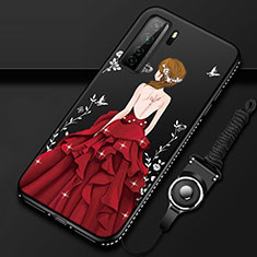 Custodia Silicone Gel Morbida Abito Ragazza Cover K01 per Huawei P40 Lite 5G Rosso e Nero