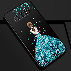 Custodia Silicone Gel Morbida Abito Ragazza Cover K01 per Samsung Galaxy S10 Blu