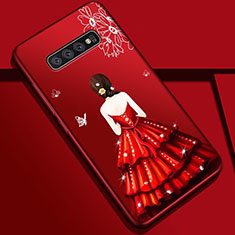 Custodia Silicone Gel Morbida Abito Ragazza Cover K01 per Samsung Galaxy S10 Rosso