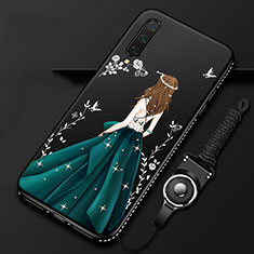 Custodia Silicone Gel Morbida Abito Ragazza Cover K01 per Xiaomi Mi A3 Verde