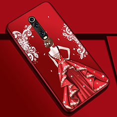 Custodia Silicone Gel Morbida Abito Ragazza Cover K01 per Xiaomi Redmi K20 Pro Rosso