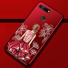Custodia Silicone Gel Morbida Abito Ragazza Cover K02 per Huawei Honor View 20 Rosso