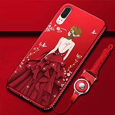 Custodia Silicone Gel Morbida Abito Ragazza Cover K02 per Huawei P20 Rosso