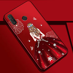 Custodia Silicone Gel Morbida Abito Ragazza Cover K03 per Huawei P30 Lite New Edition Rosso
