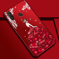 Custodia Silicone Gel Morbida Abito Ragazza Cover K03 per Huawei P30 Lite XL Rosso Rosa