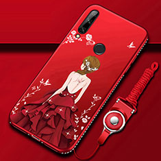 Custodia Silicone Gel Morbida Abito Ragazza Cover per Huawei Enjoy 10 Plus Rosso