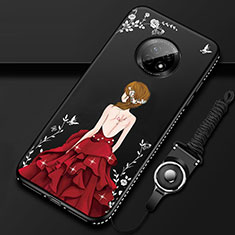 Custodia Silicone Gel Morbida Abito Ragazza Cover per Huawei Enjoy 20 Plus 5G Rosso e Nero