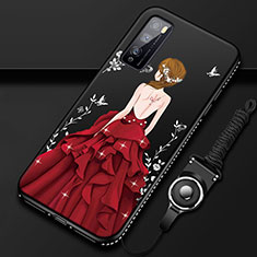 Custodia Silicone Gel Morbida Abito Ragazza Cover per Huawei Enjoy Z 5G Rosso e Nero