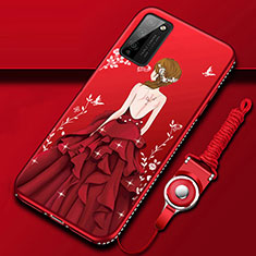 Custodia Silicone Gel Morbida Abito Ragazza Cover per Huawei Honor 30 Lite 5G Rosso